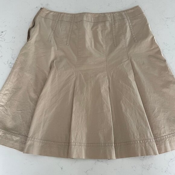 RW&CO. Casual Neutral Lined Cotton A Line Skirt 4 Pleats Front & Back Tan Sz 10 - Picture 7 of 10